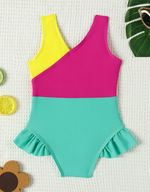 Load image into Gallery viewer, ADXSUN Toddler Girl One Piece Swimsuit Color Block Swimwear Size 3-4 Years
