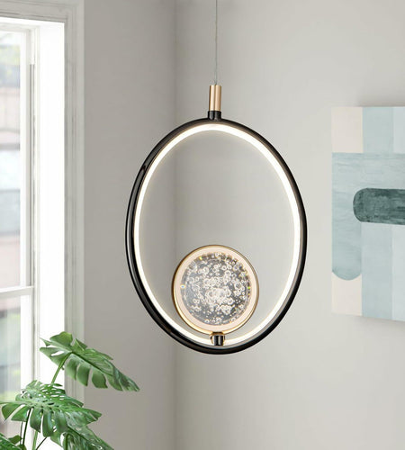 ZhouqKotl Modern LED Crystal Oval Chandelier Ceiling Light Black Gold 4.7in