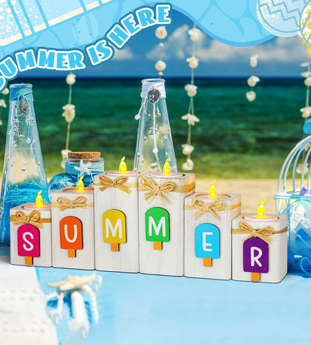MiniInflat Summer Ice Cream Wooden Candlestick Set of 6 Colorful
