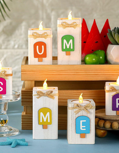 Load image into Gallery viewer, MiniInflat Summer Ice Cream Wooden Candlestick Set of 6 Colorful
