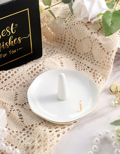 Load image into Gallery viewer, Beeveer Ceramic A-Z Ring Holder Jewelry Tray 4.5x2.4in Mother's Day Gift
