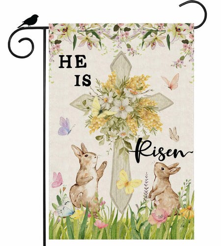 ZAEW Easter Watercolor Cross Bunny Garden Flag 12x18 Inch Double Sided