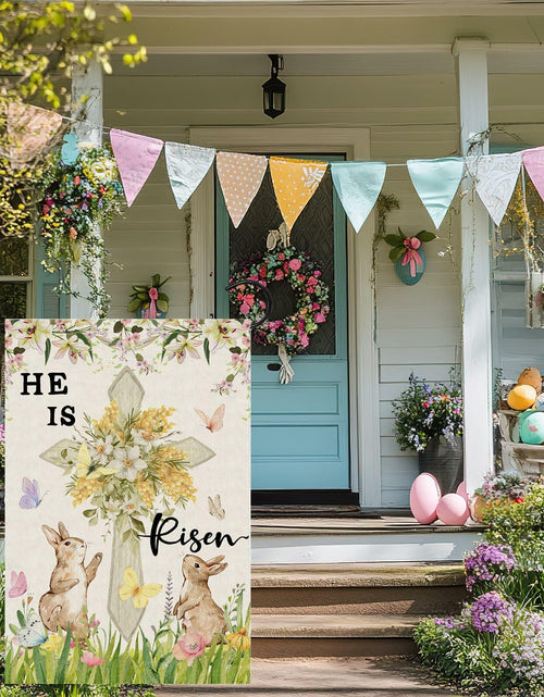 Load image into Gallery viewer, ZAEW Easter Watercolor Cross Bunny Garden Flag 12x18 Inch Double Sided
