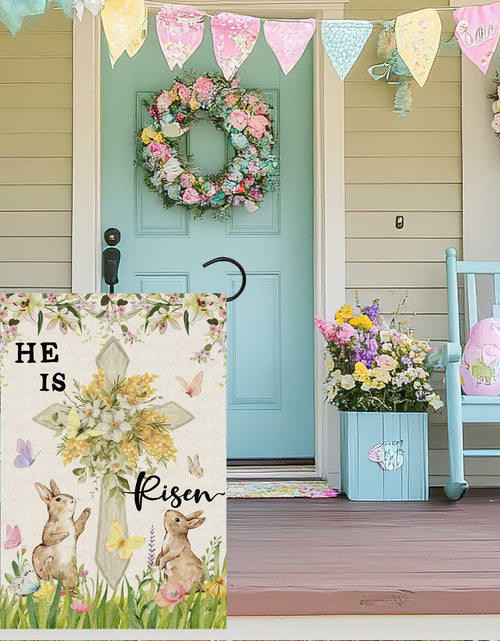 Load image into Gallery viewer, ZAEW Easter Watercolor Cross Bunny Garden Flag 12x18 Inch Double Sided
