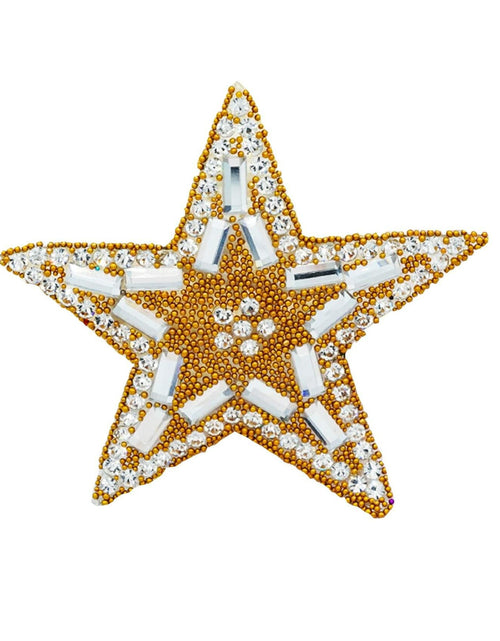 Load image into Gallery viewer, Gold Rhinestone Five-Pointed Star Iron On Patch 2pcs for Backpack Shoes Jeans
