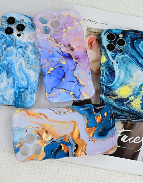 Load image into Gallery viewer, DORAFIN iPhone 15 Pro Case 6.1 Marble Glossy Shockproof TPU Blue/Gold
