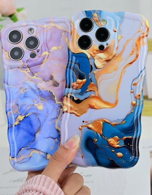 Load image into Gallery viewer, DORAFIN iPhone 15 Pro Case 6.1 Marble Glossy Shockproof TPU Blue/Gold
