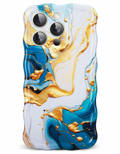 Load image into Gallery viewer, DORAFIN iPhone 15 Pro Case 6.1 Marble Glossy Shockproof TPU Blue/Gold
