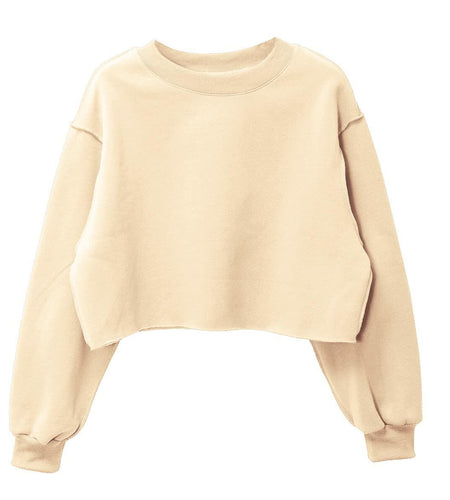 Amazhiyu Women Cropped Sweatshirt Long Sleeve Fleece Pullover Cornsilk Size L