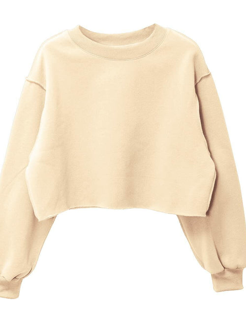 Load image into Gallery viewer, Amazhiyu Women Cropped Sweatshirt Long Sleeve Fleece Pullover Cornsilk Size L
