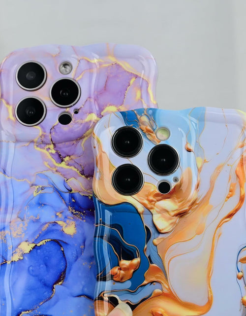 Load image into Gallery viewer, DORAFIN iPhone 15 Pro Case 6.1 Marble Glossy Shockproof TPU Blue/Gold
