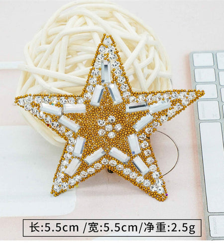 Gold Rhinestone Five-Pointed Star Iron On Patch 2pcs for Backpack Shoes Jeans