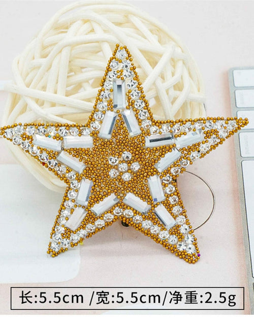 Load image into Gallery viewer, Gold Rhinestone Five-Pointed Star Iron On Patch 2pcs for Backpack Shoes Jeans
