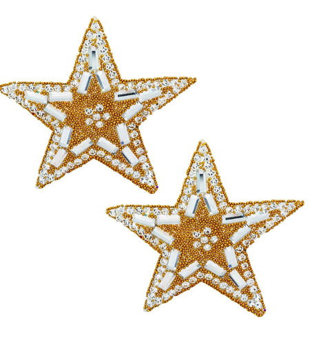 Gold Rhinestone Five-Pointed Star Iron On Patch 2pcs for Backpack Shoes Jeans