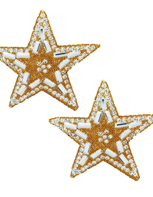 Load image into Gallery viewer, Gold Rhinestone Five-Pointed Star Iron On Patch 2pcs for Backpack Shoes Jeans
