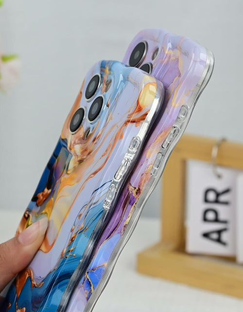 Load image into Gallery viewer, DORAFIN iPhone 15 Pro Case 6.1 Marble Glossy Shockproof TPU Blue/Gold
