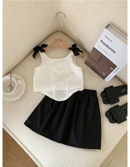 Load image into Gallery viewer, GORGLITTER Girl's 2PC Summer Outfit Bow Tie Crop Tank Pleated Skirt Black 4Y
