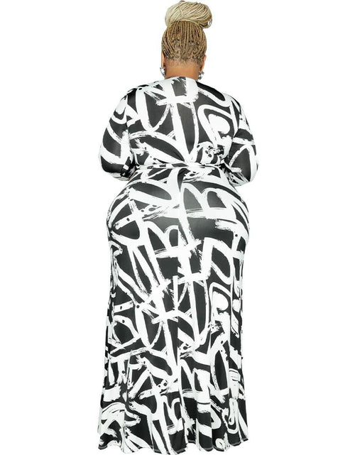Load image into Gallery viewer, BFFBABY Sexy Wrap V Neck 3/4 Sleeve Chain Print Maxi Dress with Belt Size 5XL
