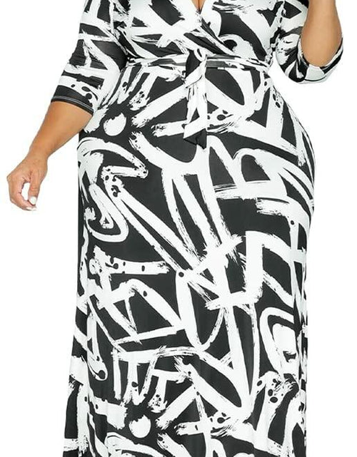 Load image into Gallery viewer, BFFBABY Sexy Wrap V Neck 3/4 Sleeve Chain Print Maxi Dress with Belt Size 5XL
