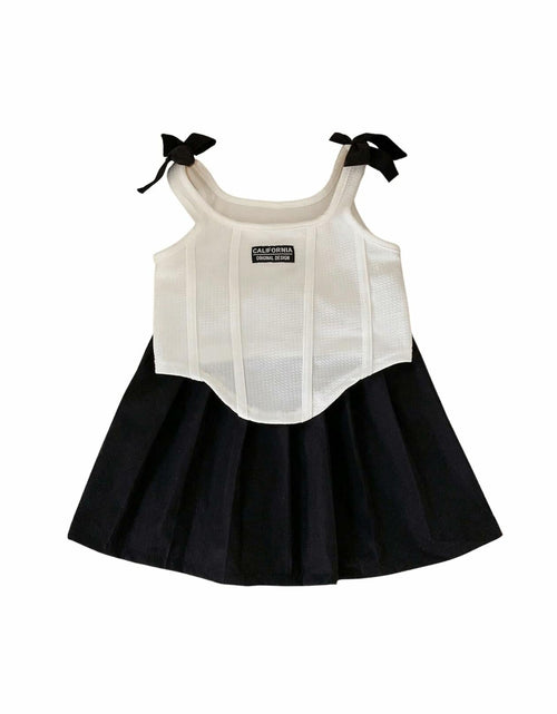 Load image into Gallery viewer, GORGLITTER Girl's 2PC Summer Outfit Bow Tie Crop Tank Pleated Skirt Black 4Y
