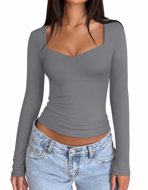 Load image into Gallery viewer, PINKMSTYLE Women's Double Lined V Neck Long Sleeve Shirt Black Size S
