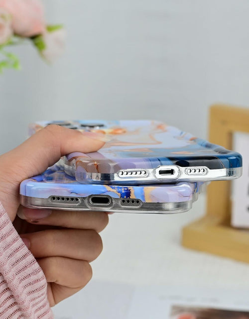 Load image into Gallery viewer, DORAFIN iPhone 15 Pro Case 6.1 Marble Glossy Shockproof TPU Blue/Gold

