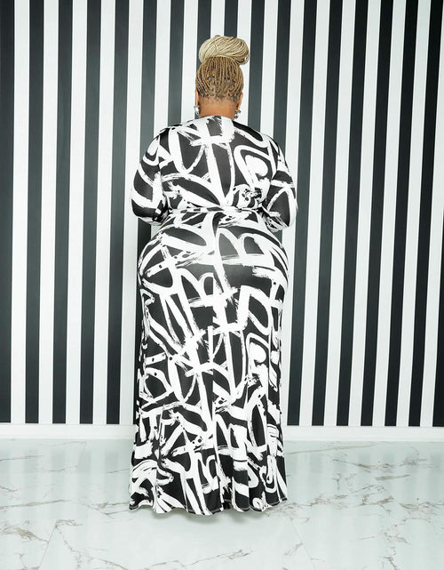 Load image into Gallery viewer, BFFBABY Sexy Wrap V Neck 3/4 Sleeve Chain Print Maxi Dress with Belt Size 5XL
