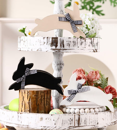 Yousoontic 3 Pcs Easter Bunny Wooden Decorations Rustic Table Decor
