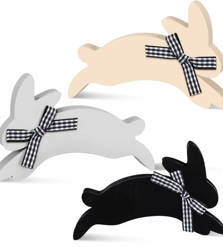 Yousoontic 3 Pcs Easter Bunny Wooden Decorations Rustic Table Decor
