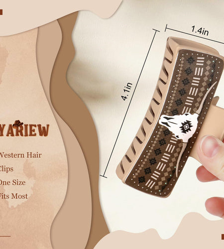 YARIEW Large 4" Leather Western Hair Claw Clips Sunflower Floral Brown