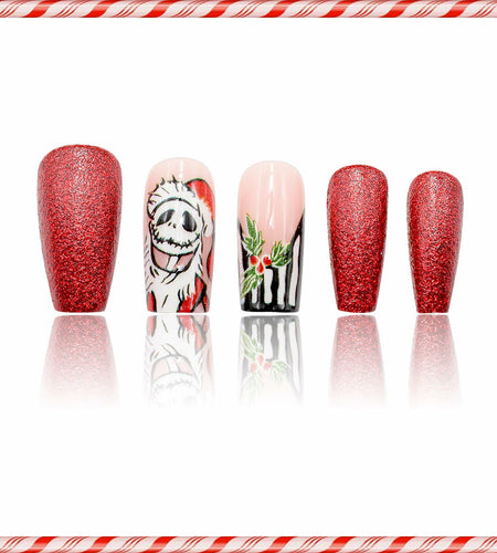 24Pcs Christmas Press On Nails Medium Square Acrylic False Nails Xmas Design
