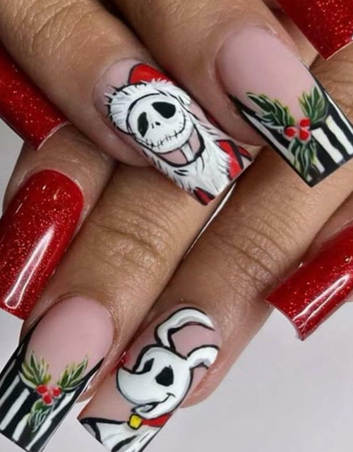 Load image into Gallery viewer, 24Pcs Christmas Press On Nails Medium Square Acrylic False Nails Xmas Design
