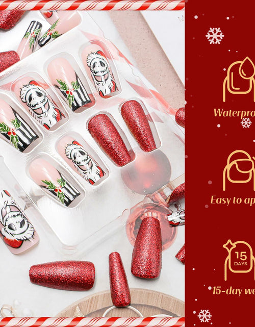 Load image into Gallery viewer, 24Pcs Christmas Press On Nails Medium Square Acrylic False Nails Xmas Design

