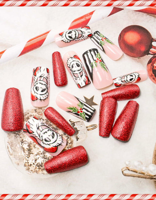 Load image into Gallery viewer, 24Pcs Christmas Press On Nails Medium Square Acrylic False Nails Xmas Design
