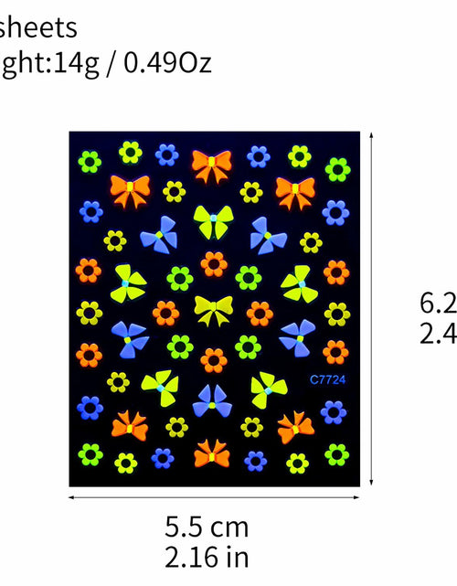 Load image into Gallery viewer, Fluorescent Nail Art Stickers 24 Sheets 3D Butterflies Stars Flowers DIY
