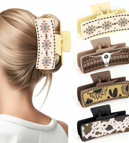 YARIEW Large 4" Leather Western Hair Claw Clips Sunflower Floral Brown