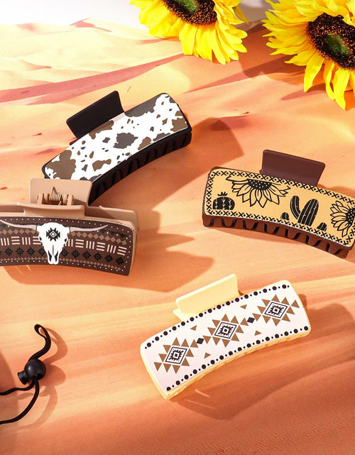 Load image into Gallery viewer, YARIEW Large 4" Leather Western Hair Claw Clips Sunflower Floral Brown
