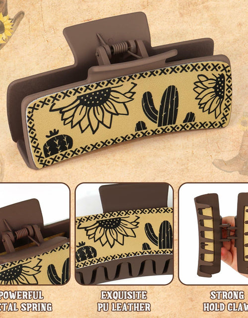 Load image into Gallery viewer, YARIEW Large 4" Leather Western Hair Claw Clips Sunflower Floral Brown
