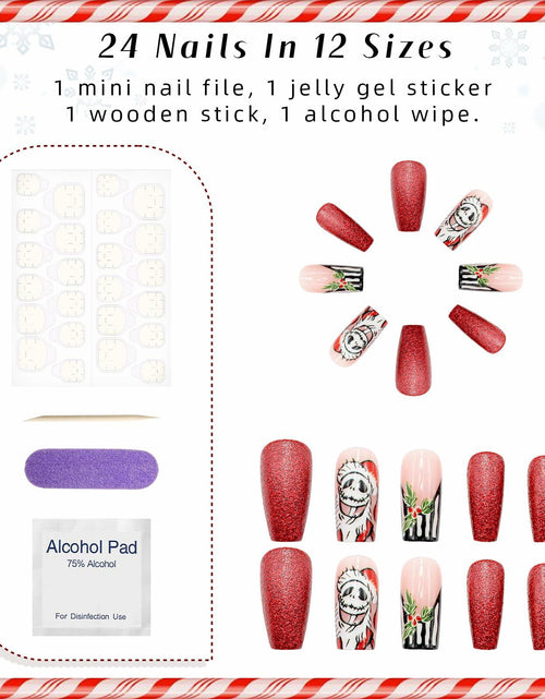 Load image into Gallery viewer, 24Pcs Christmas Press On Nails Medium Square Acrylic False Nails Xmas Design
