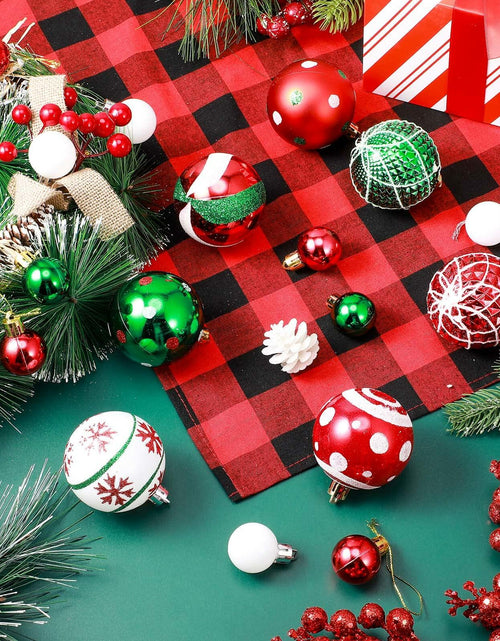 Load image into Gallery viewer, 42 Pc Christmas Tree Balls Ornaments Glitter 2.36" &amp; 1.18" Red Green White
