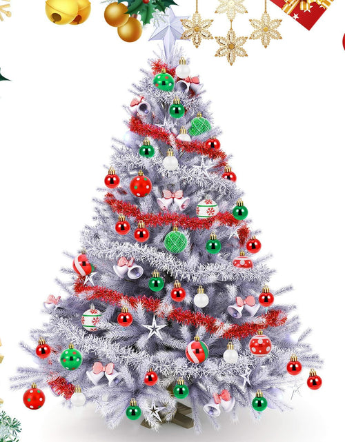 Load image into Gallery viewer, 42 Pc Christmas Tree Balls Ornaments Glitter 2.36" &amp; 1.18" Red Green White
