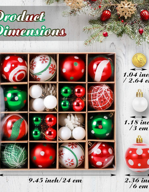 Load image into Gallery viewer, 42 Pc Christmas Tree Balls Ornaments Glitter 2.36" &amp; 1.18" Red Green White
