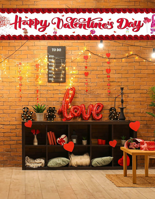 Load image into Gallery viewer, RGISHOP Valentine's Day Banner 9.8x1.6ft Rose Hearts Gnomes Decoration
