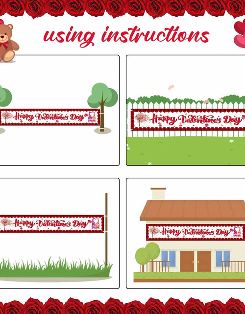Load image into Gallery viewer, RGISHOP Valentine's Day Banner 9.8x1.6ft Rose Hearts Gnomes Decoration
