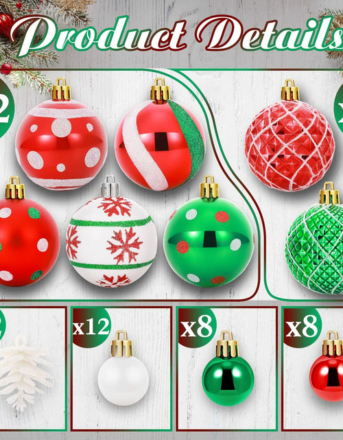 Load image into Gallery viewer, 42 Pc Christmas Tree Balls Ornaments Glitter 2.36" &amp; 1.18" Red Green White
