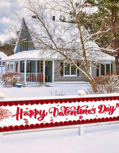 Load image into Gallery viewer, RGISHOP Valentine's Day Banner 9.8x1.6ft Rose Hearts Gnomes Decoration
