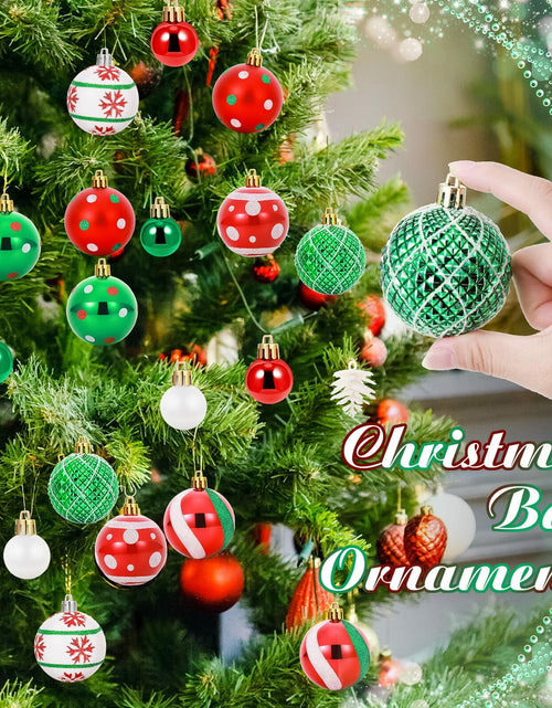Load image into Gallery viewer, 42 Pc Christmas Tree Balls Ornaments Glitter 2.36" &amp; 1.18" Red Green White
