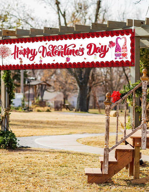 Load image into Gallery viewer, RGISHOP Valentine's Day Banner 9.8x1.6ft Rose Hearts Gnomes Decoration
