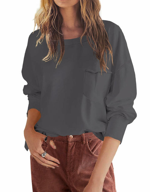 Load image into Gallery viewer, SENSERISE Womens Crewneck Sweatshirt Long Sleeve Pockets Coffee Brown Size L
