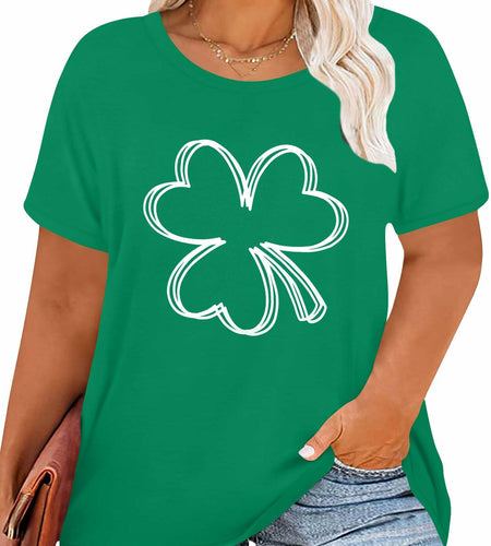 Plus Size St. Patrick's Day Lucky Shamrock Tee Shirt Women Green XL